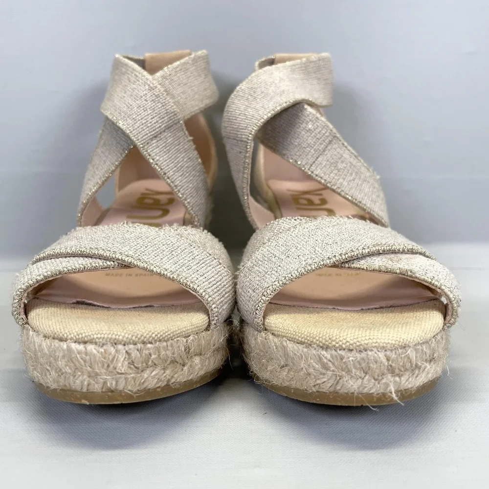 Kanna Espadrille Wedge Sandals Womens Size 37 Beige Crisscross Strappy Shoes